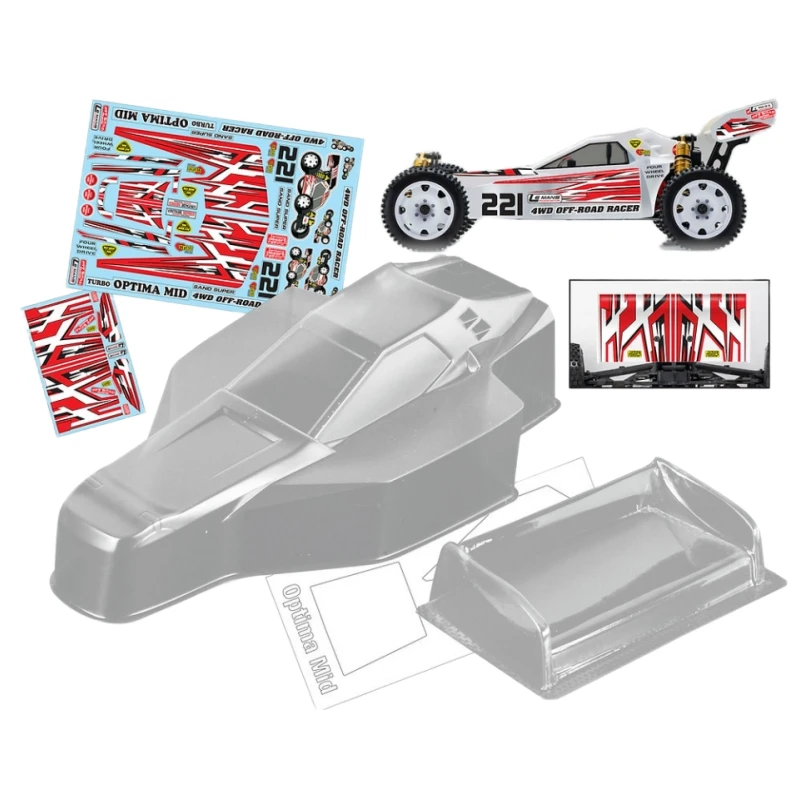 1/10 Kyosho Optima Mid Clear Lexan Body Con Ala Posteriore, Fuoristrada Racer, 4Wd Rc Car Shell