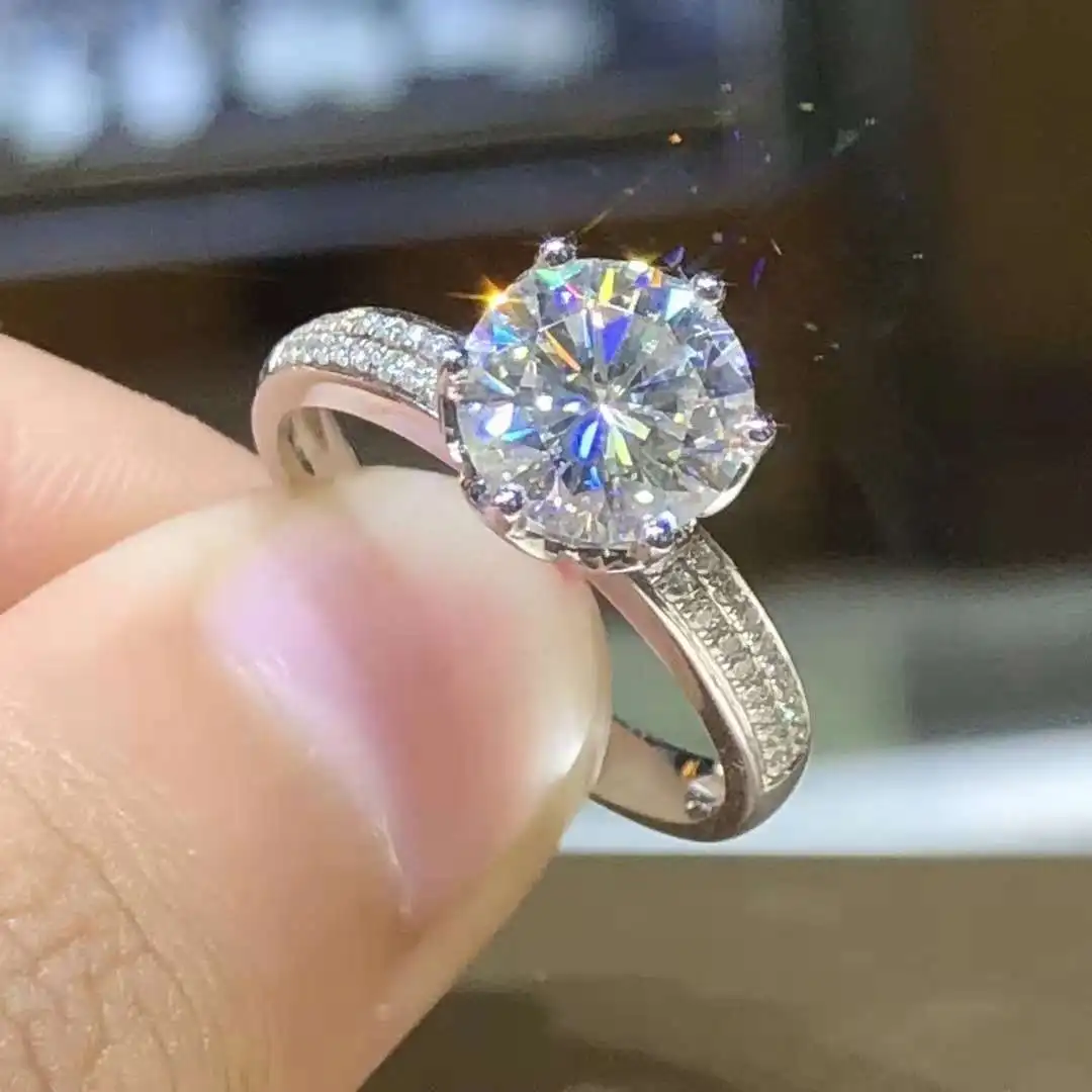 100% Vero Anello Color Oro Bianco 14 K Per Le Donne Anillos De Bizuteria Naturale 2 Carati Diamante Anillos Mujer Pavimenta Incastonatura Gioielli