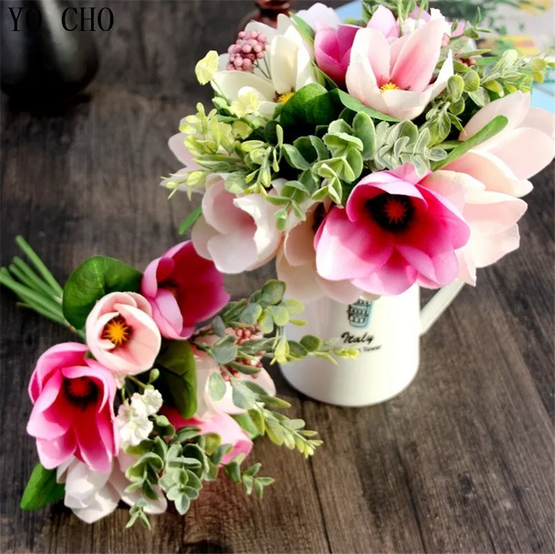 6 Testa Magnolia Fiore Decorativo Fiore Di Seta Artificiale Fiore Di Orchidea Bouquet Falso Disposizione Del Partito Del Fiore Di Cerimonia Nuziale De