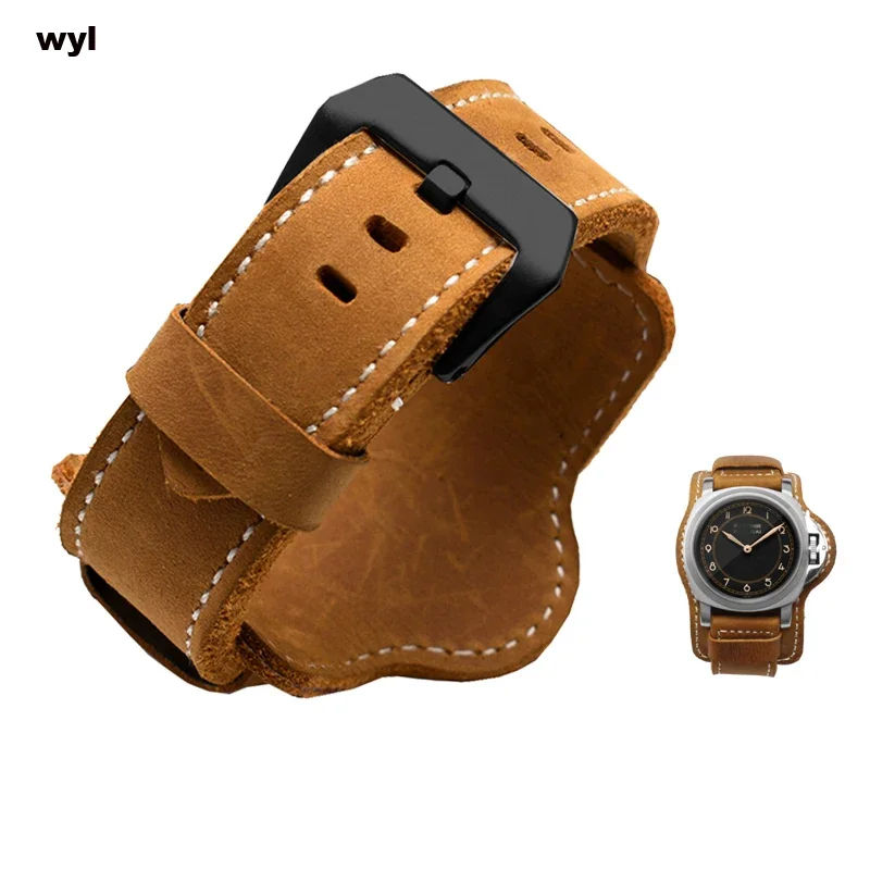 Accessori Per Orologi Per Orologio Panerai Pam380 111 351 In Pelle Smerigliata Con Grande Catena In Pelle, 20Mm 22Mm 24Mm 26Mm