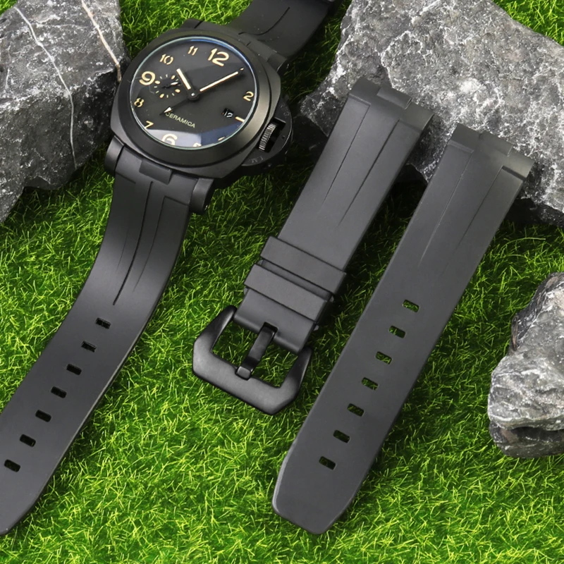 Cinturino Per Cinturino In Silicone Arc Mouth Per Panerai Pam411 Pam1661 Cinturino Di Ricambio In Gomma 24Mm Accessori Neri