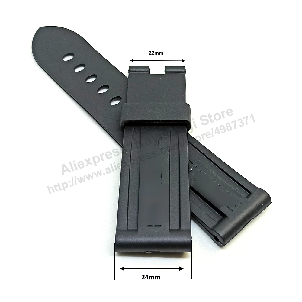 Adatto/Per Cinturino Di Ricambio In Gomma Nera Officine Panerai - 24Mm