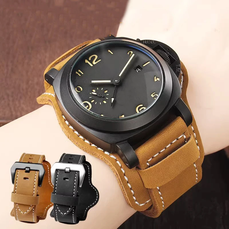 Per Panerai Pam380 111 351 Orologio In Pelle Smerigliata Con Grande Catena In Pelle, 20Mm 22Mm 24Mm 26Mm Bracciale Da Uomo Impermeabile