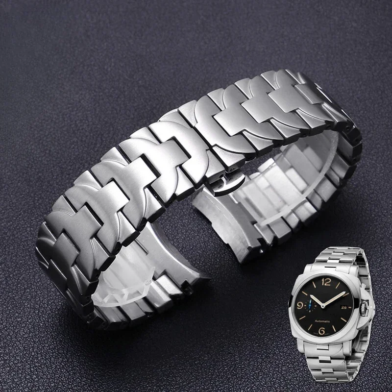 Cinturini Per Panerai Argento Nero Modello Curvo Semen Sterculiae Muslim24 22Mm Cinturino Da Uomo Serie Pam441/111/00448