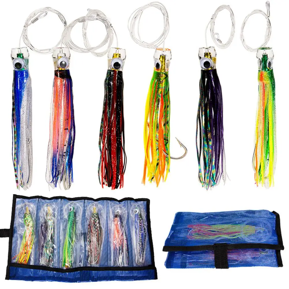 6Pcs Deep-Sea Water Fishing Lure Testa Di Rame Octopus Squid Skirt Bait Big Game Fishing Marlin Tonno Traina Leurre Lures Hot