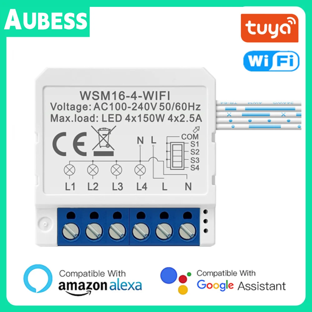 Wifi Tuya Smart Switch Interruttore 16A 1/2/3/4 Vie Dual Control Mini Light Switch Module Funziona Con Amazon Alexa Google Home
