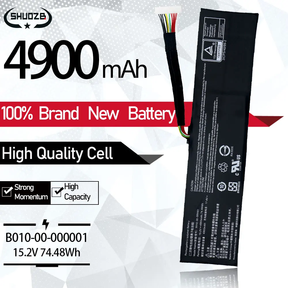 Nuova Batteria Per Laptop B010-00-000005 B010-00-000001 Per Evga Muslimex Sc17 Serie 1070 4 Icp5/63/117 15.2V 74.48Wh 4900Mah
