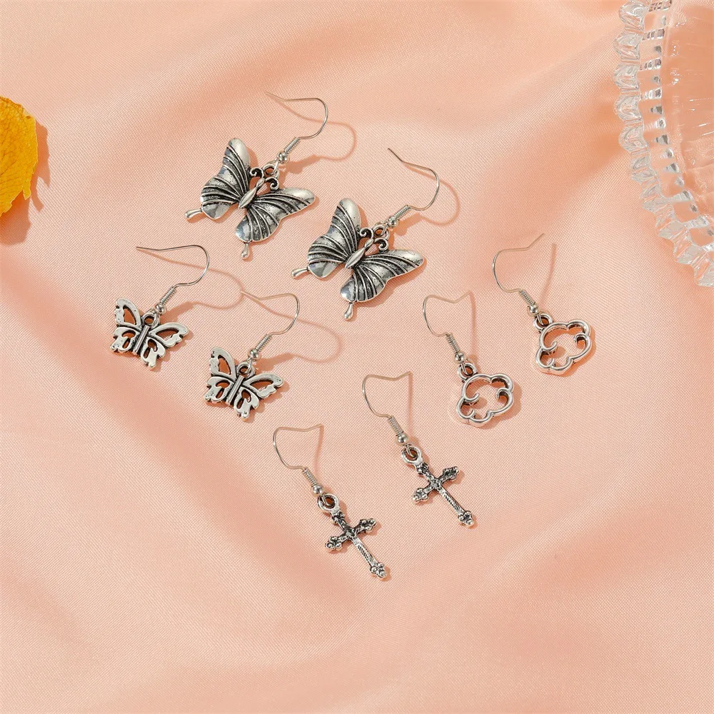 Sohot  Vintage Dark Clouds Cross Butterfly Dangle Earrings Jewelry For Women Fashion Simple Party Personality Gift Wholesale
