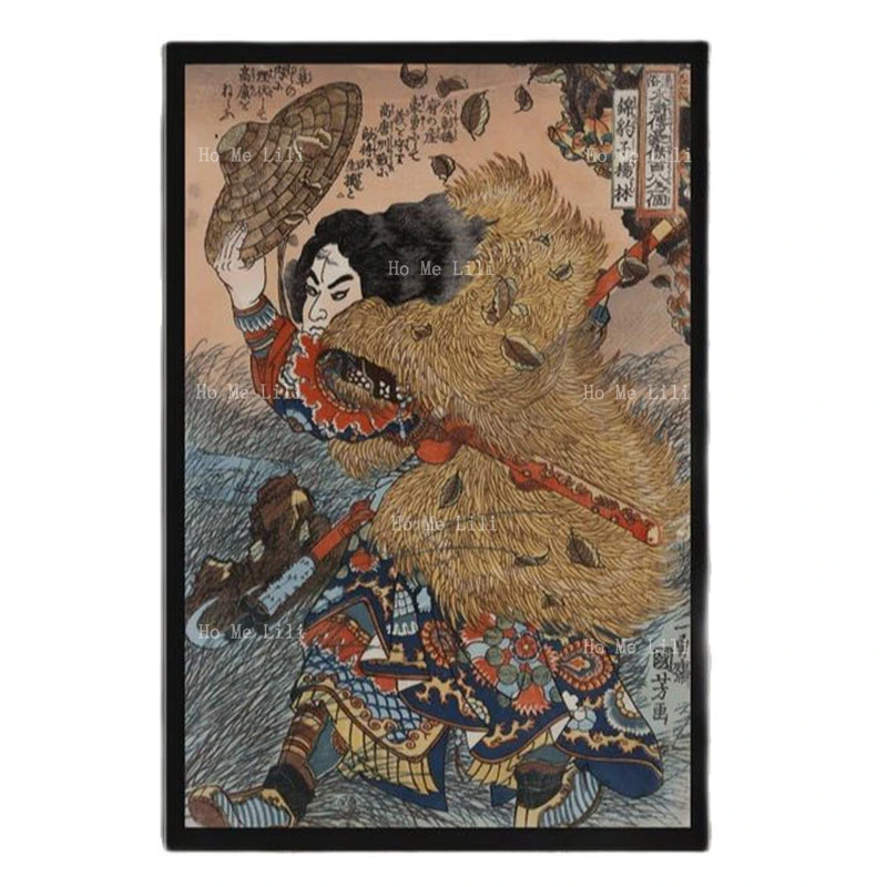 Stampa Giapponese Ukiyoe Suikoden Samurai Fighting Nine Tailed Fox Demon Poster Canvas Wall Art Per Soggiorno Camera Da Letto Decor