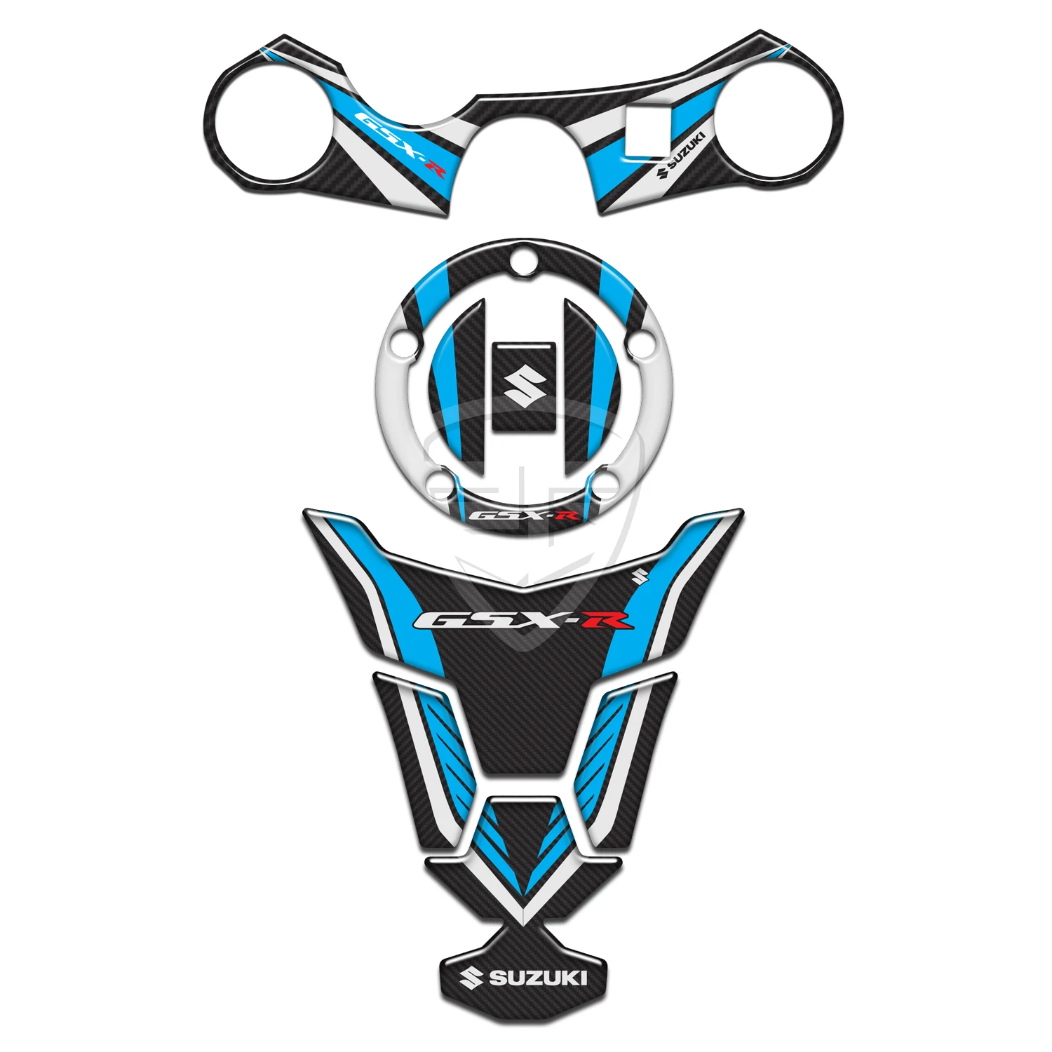 Per Suzuki Gsx-R Gsxr 600 750 2006-2017 Blue Sticker Tank Cap Cover Pad Triple Tree Clamp Tank Grip Carbon Motorcycle 3D Decal