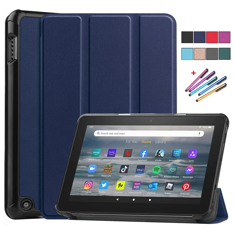 Case For Amazon Fire 7 Tablet Case 2022 Pu Leather Protective Cover For Kindle Fire 7 2022 Released Fold Smart Case Coque Funda