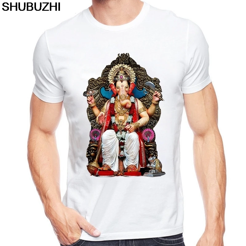 Maglietta Estiva Del Dio Dell'Elefante Indù Da Uomo Manica Corta O-Collo India Ganesha T-Shirt Shiva The God Top Tee Euro Size