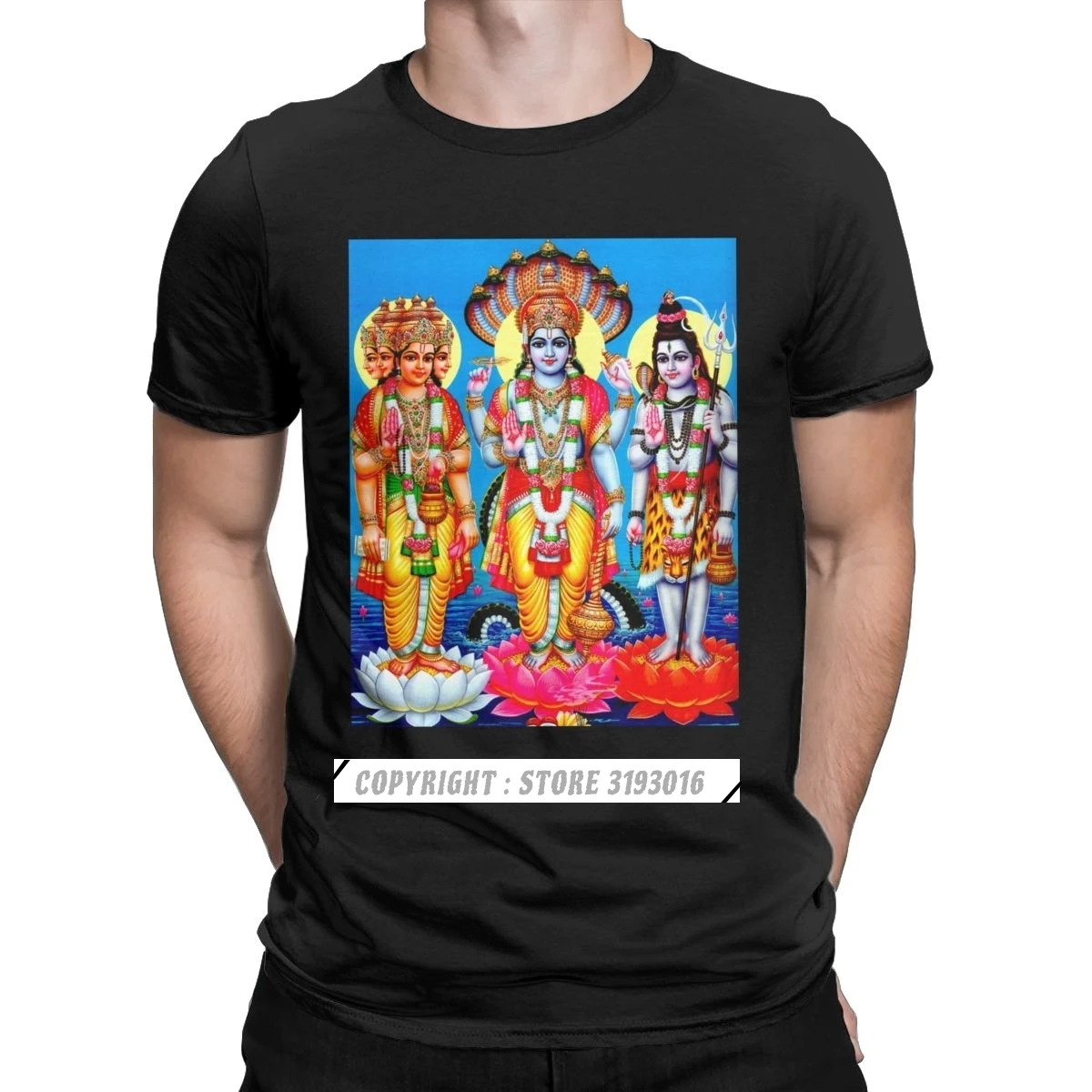 Brahma God Vishnu God Shiva Print T Shirt Uomo Novità Tshirt Lingam Ganesha India Indù Tee Shirt Natale