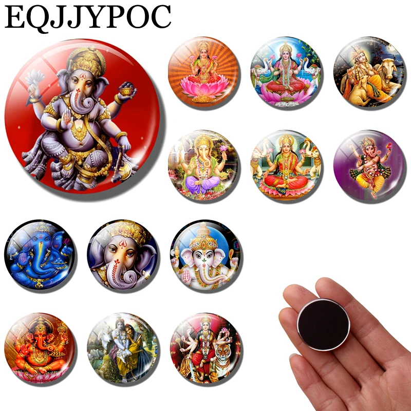 Lord Ganecha Worldshmi Magnete Per Frigorifero Shiva Amuleto Ganapati Charm Magneti Per Frigorifero Krishna Yoga Radha 30Mm Sticker Home Decor