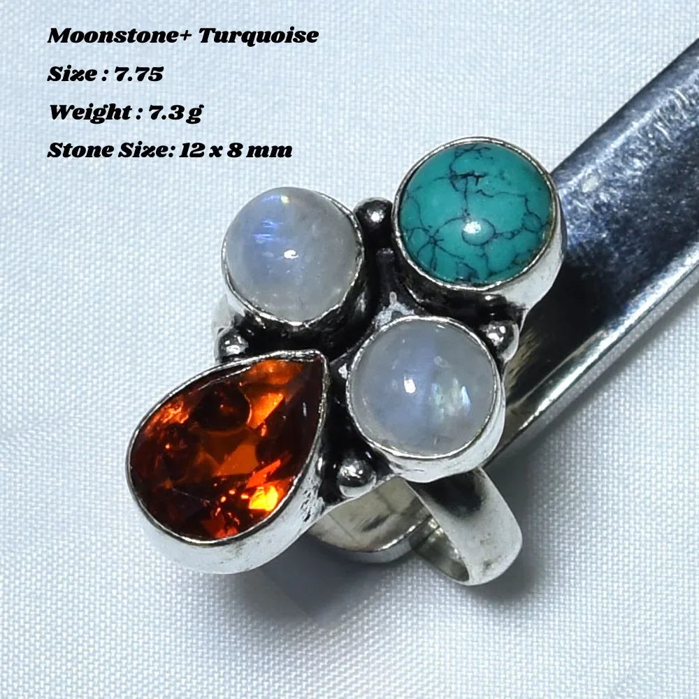 Genuine Emerald Labradorite Smokey Quartz Shiva Eye Black Tourmaline Pyrite Sapphire Jasper Ring Silvers Overlay Copper