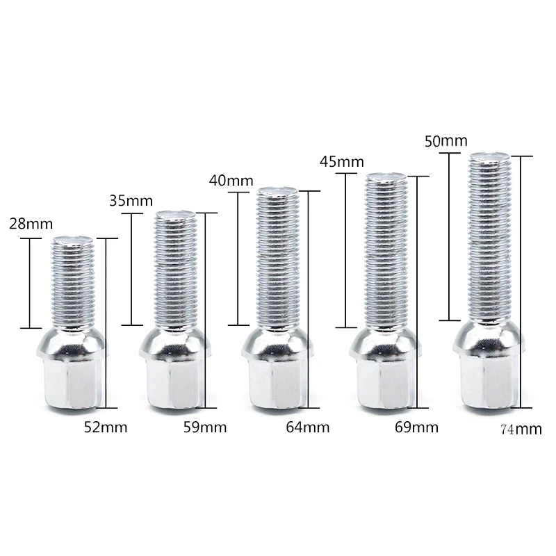 10Pcs Car Wheel Alloy Steel Nut Bolts Screw M14X1.5 For Porsche Audi Benz Volkswagen Cc Golf Polo Thread Length 28/35/40/45/50Mm