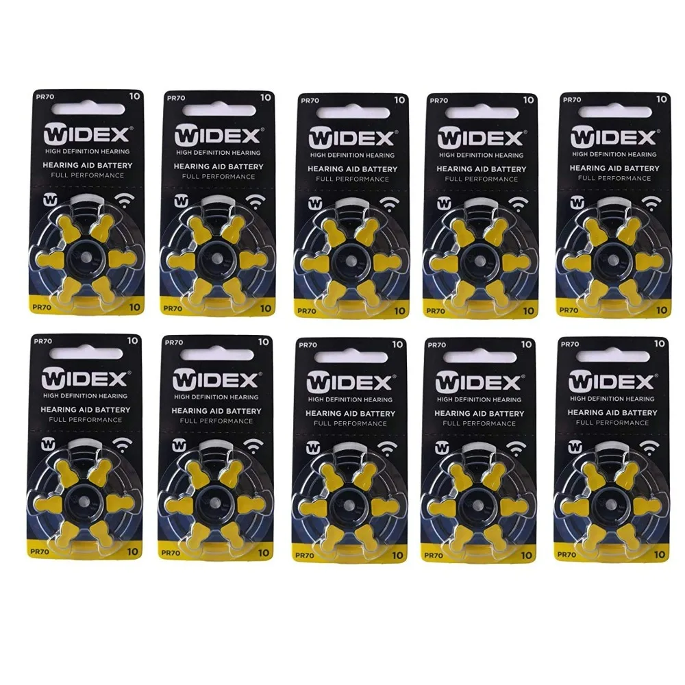 Batteria Per Apparecchi Acustici Widex Dimensioni 10 (Pr70) (10 Confezioni = 60 Batterie)