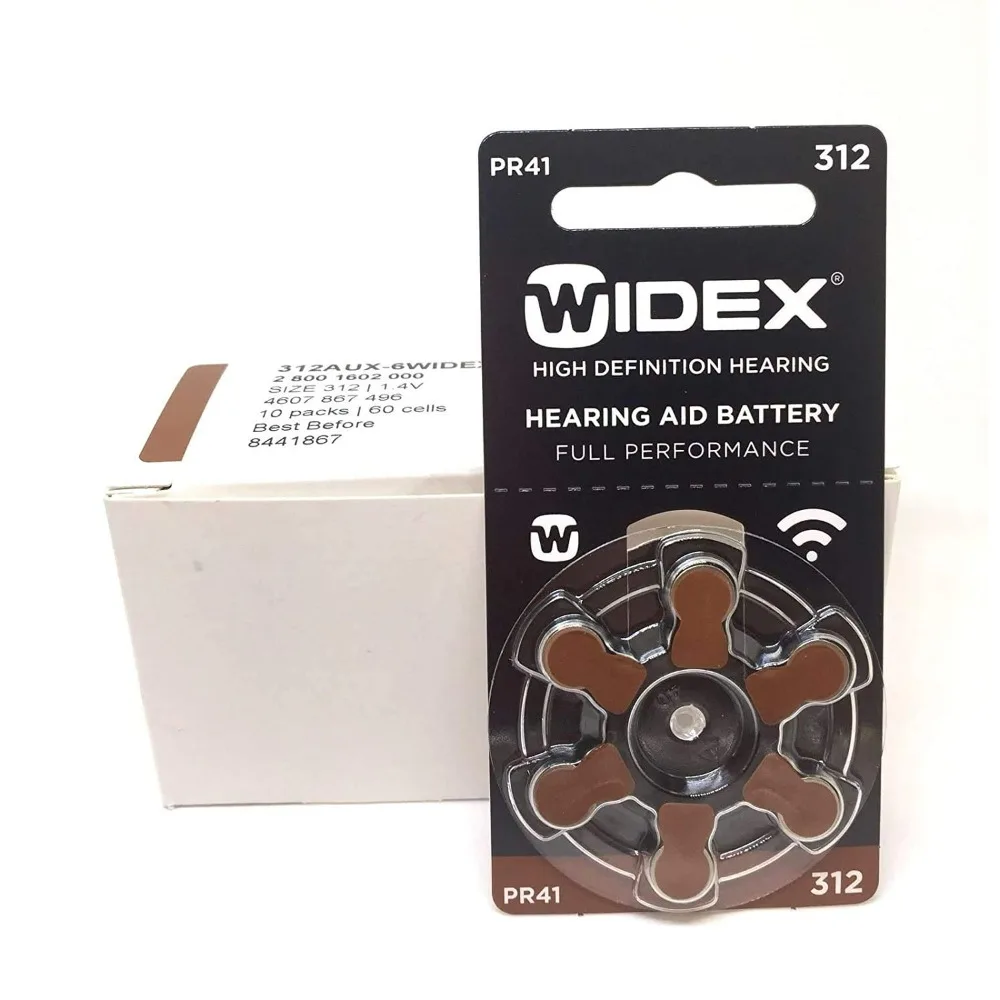 Batteria Per Apparecchi Acustici Widex Dimensioni 312 (Pr41) (10 Confezioni = 60 Batterie)