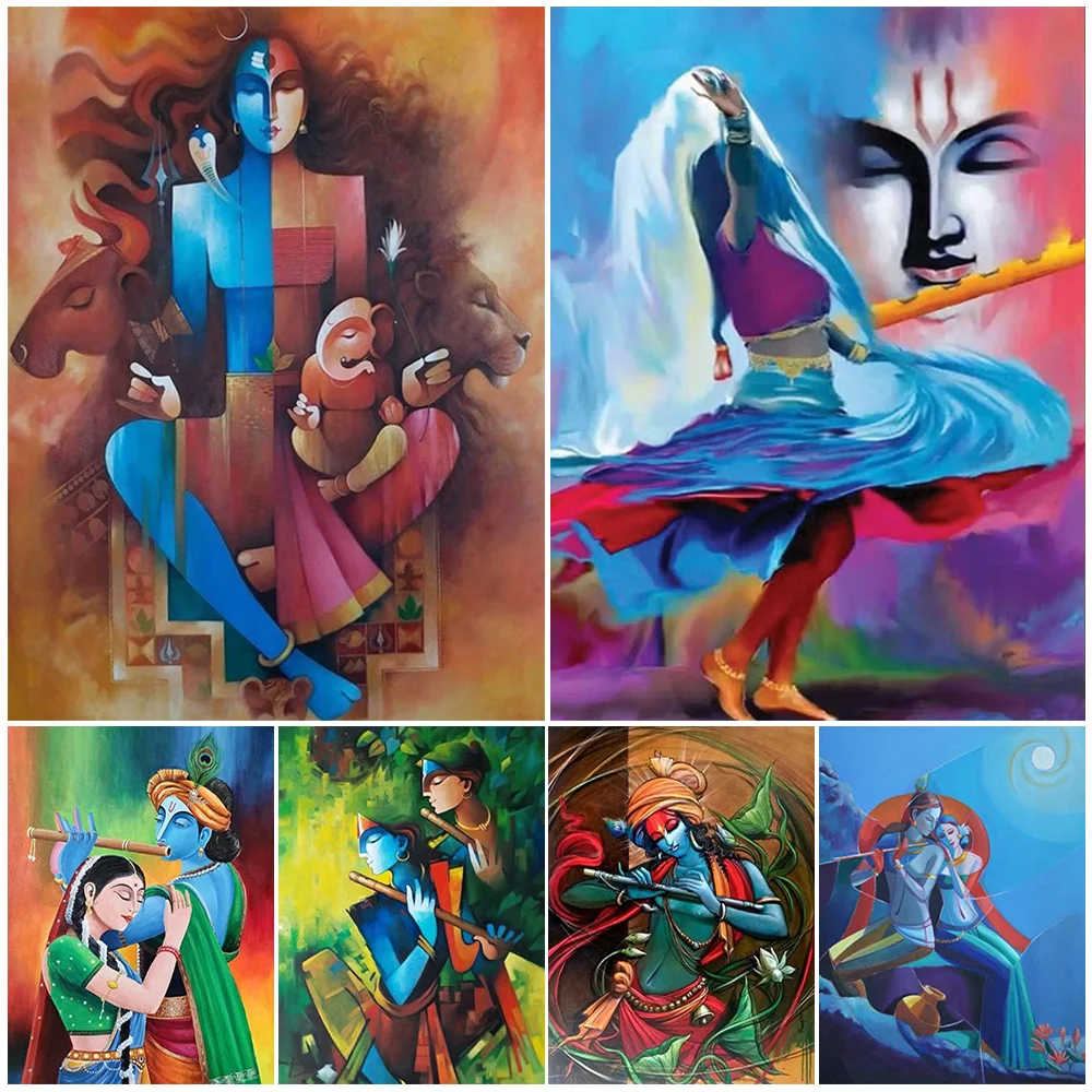 Religione Lord Shiv E Shakti Donne Che Ballano Radha Krishna Poster Immagini A Parete Per Soggiorno Wall Art Canvas Painting Unframed