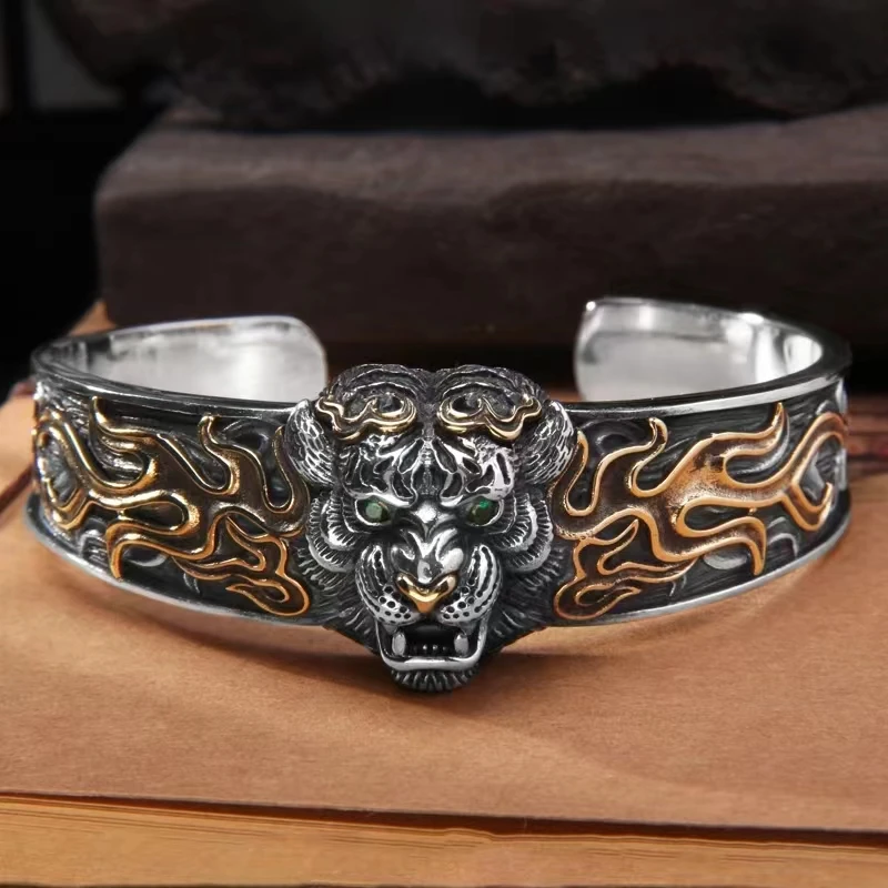 New Fashion Vintage Silver Plated Tiger Bracciale Uomo \ \'S Open Bangles Prepotente Street Rider Rock Party Jewelry Gift