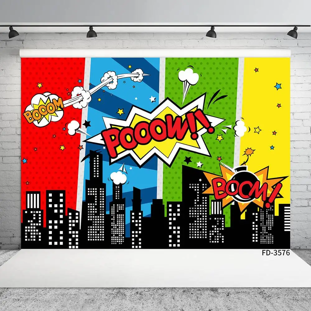 Superhero Boom City Comic Vinyl Photography Sfondi Fondali Fotografici Per La Festa Di Compleanno Per Bambini Bambini Ragazzi Video