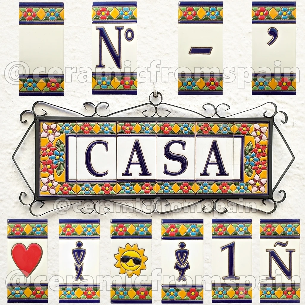 Lettere E Numeri In Ceramica 11Cm.(4.3 ") -Piastrelle Con Numeri E Lettere-Decorazione" Siviglia "-Prodotto In Spagna-