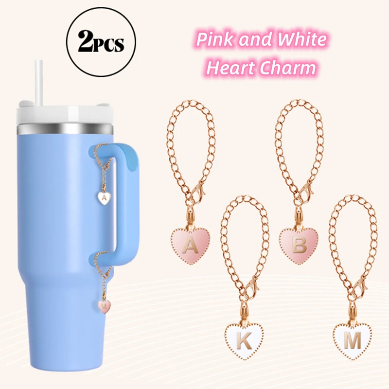 Accessori Per Ciondoli Con Lettera A Forma Di Cuore Da 2 Pezzi Per Stanley Cup Pink White Name Id Etichetta Con Maniglia Iniziale Per Stanley Simple M