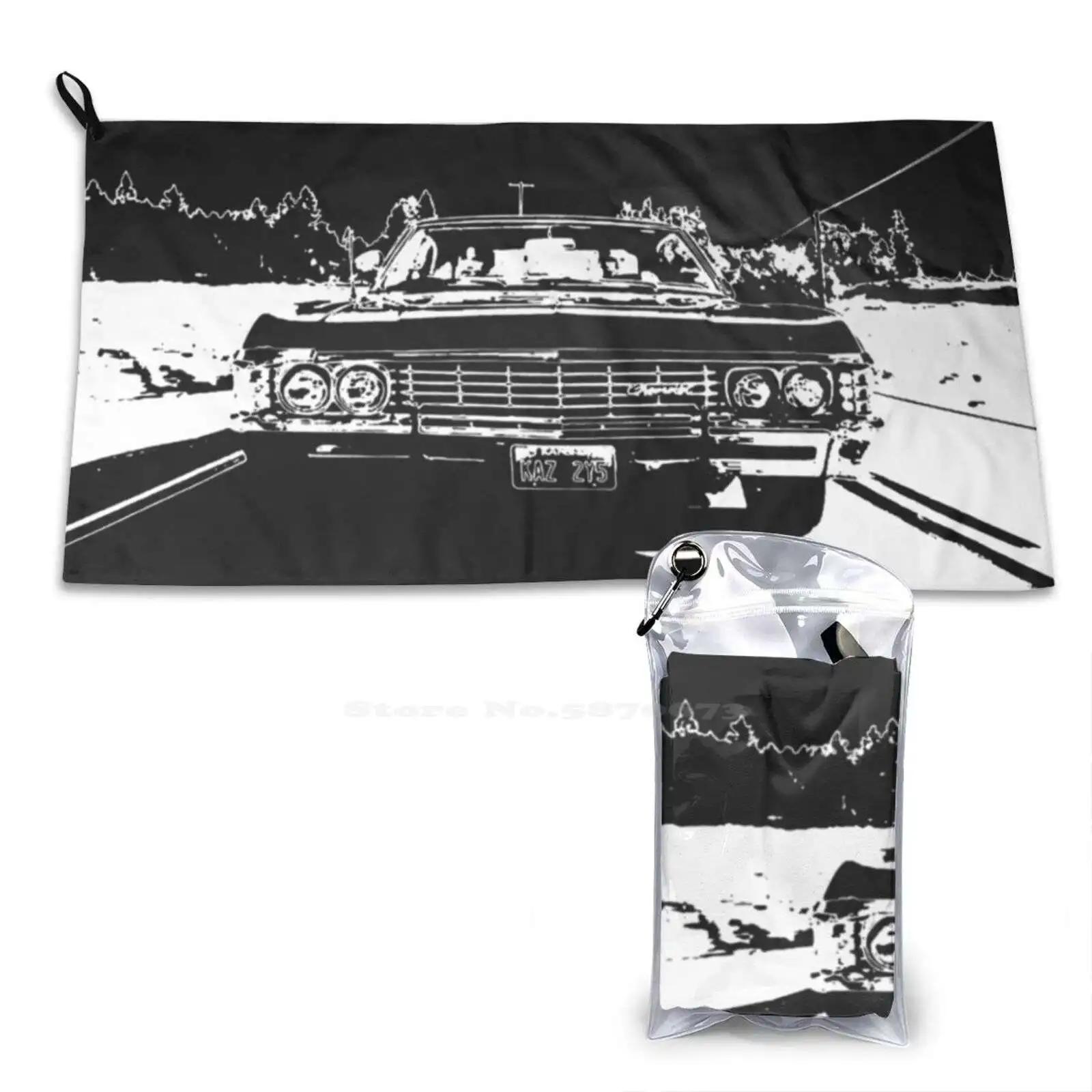 Supernatural-Sam E Dean Custom Soft Sport Asciugamani Home Outdoor Sam Supernatural Impala Baby Sam E Dean Winchester Black