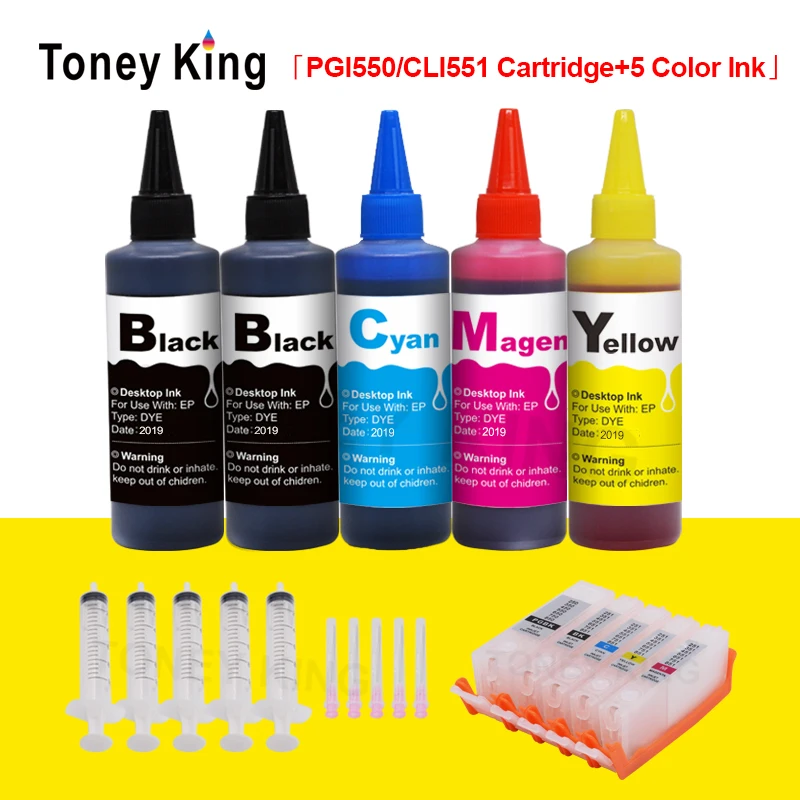 Toney Re Pgi-550 Cli-551 Cartuccia Riutilizzabile Per Canon Pgi 550 Cli 551 Pixma Ip7250 Mg6650 Ix6850 Mg5650 + 500Ml Kit Di Inchiostro Della Tintura