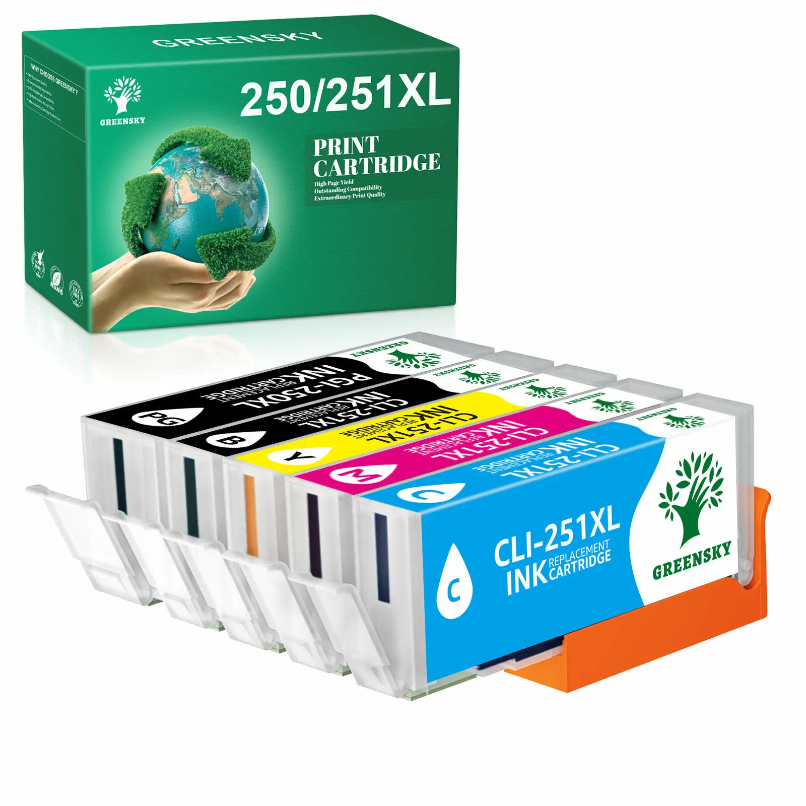 5 Nuovo Inchiostro E Chip Pgi-250Xl Cli-251Xl Per Canon Pixma Mg5620 Ip7250 Mg6420 Stampa