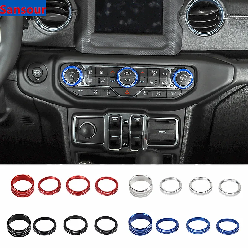 Sansour Car Headlight Aria Condizionata Interruttore Manopola Pulsante Decorazione Copertura Per Jeep Wrangler Jl 2018 + Per Jeep Gladiator Jt 2018