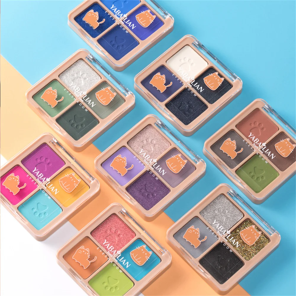 Glitter Matte Eyeshadow Sapphire Blue Green 4 Color Eyeshadow Palette Trucco Femminile Occhi Colorati Pigment Cool Smoky Eye Shadow