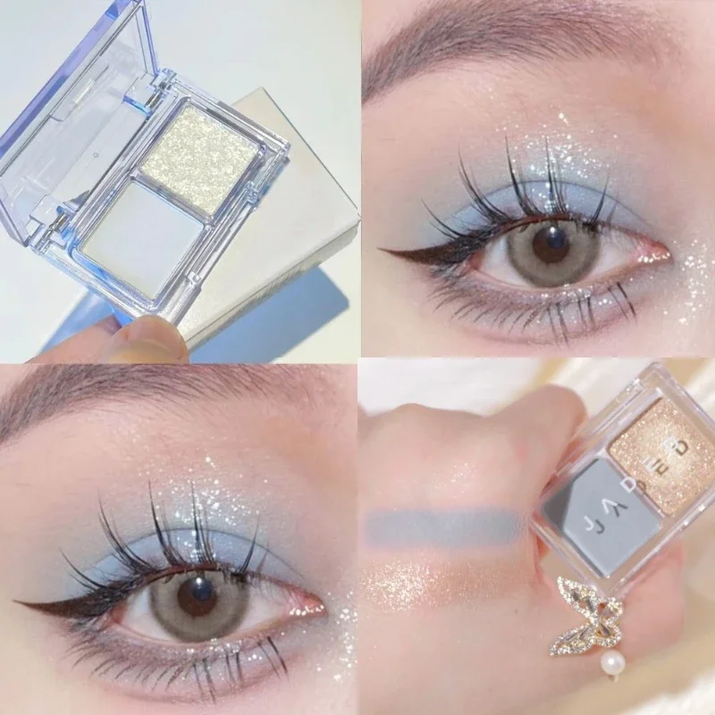 2 Colori Smokey Blue Eyeshadow Palette Matte Pearl Grey Pink Low Saturation Eye Shadow Palette Eye Pigments Lasting Korea Makeup
