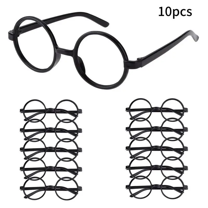 10Pcs Harry Wizard Occhiali Occhiali Con Montatura Rotonda Senza Lenti Costumi Di Halloween Harry-Potters Puntelli Cosplay Decorazioni Per Feste Forni