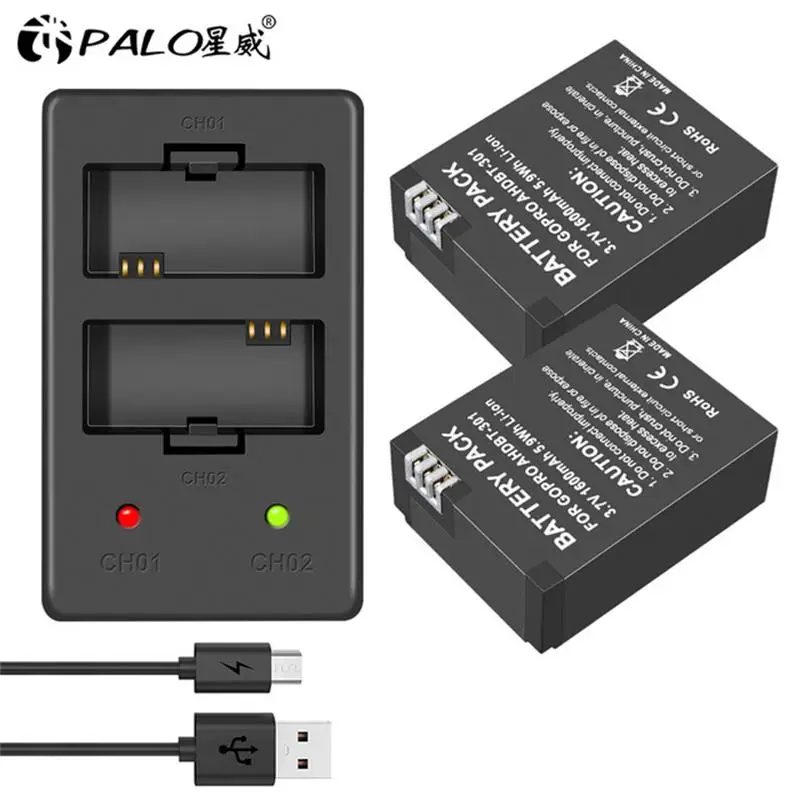 Batteria Palo Ahdbt-301 Per Gopro Hero 3 Hero 3 Ahdbt-301 Go Pro Hero 3 Batteria + Usb Lcd Caricatore Doppio Antion Accessori Per Fotocamere