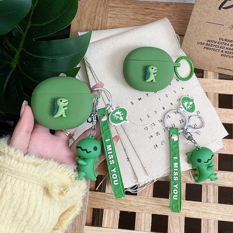 Cartoon Earaphone Case For Oppo Enco X2 Case Funny Dinosaur Silicone Protect Headphone Cover Cute Shell With Keychain