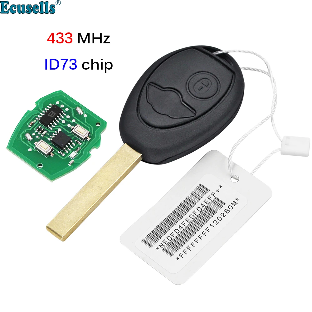 Portachiavi Remoto A 2 Pulsanti 433Mhz Con Chip Id73 Pcf7930 Per Mini Cooper Rover 75 2001-2005 Con Codice