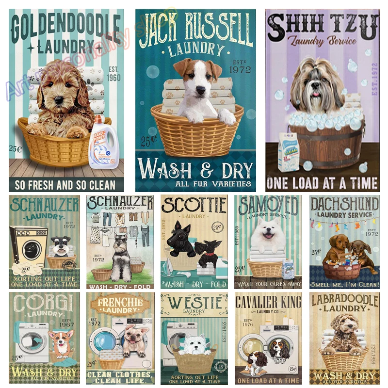 Vintage Metal Tin Sign Pet Cavalier King Charles Spaniel Bath Shap Dog Art Targa Anno Poster Per Bagno Home Decor 12X16 Pollici