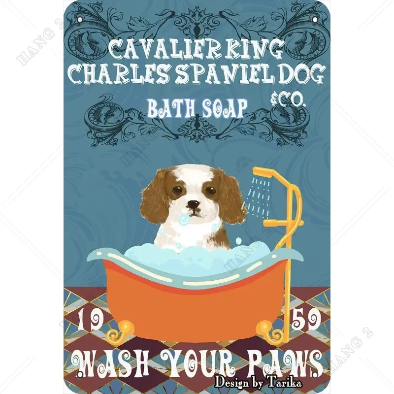 Cavalier King Charles Spaniel Bath Soaping Your Paws Vintage Placca Poster Metal Tin Sign Decorazione Della Parete