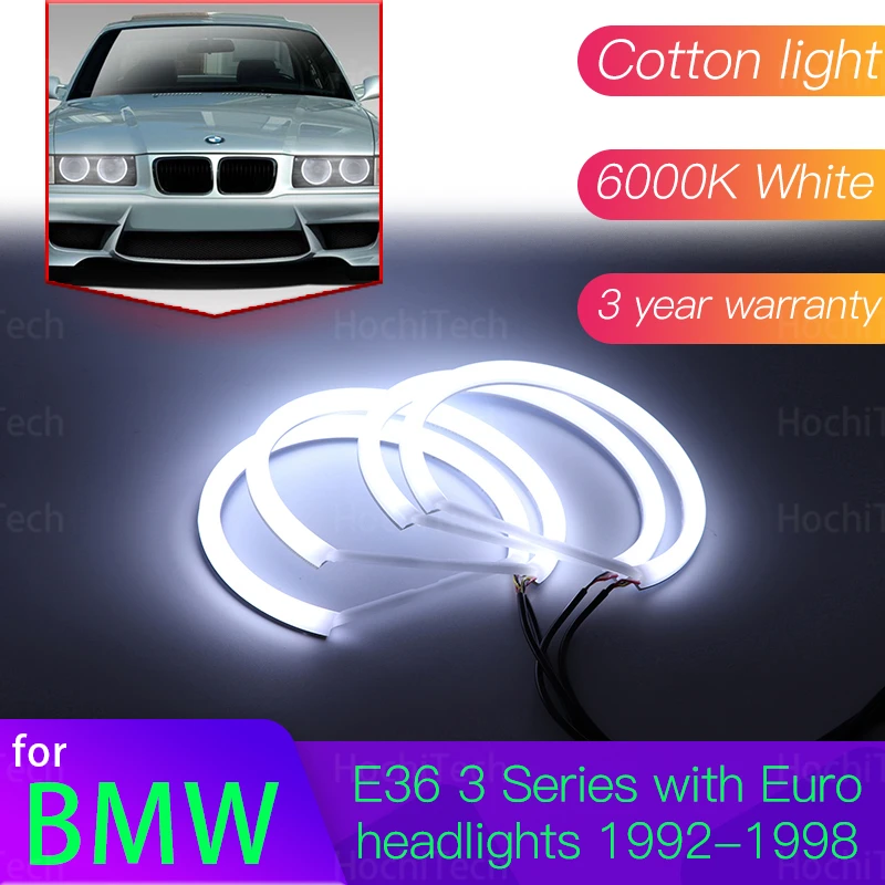 Angel Eyes Kit 6000L Cotton White Halo Ring Light Per Bmw E36 Serie 3 Con Fari Euro 1992-1998