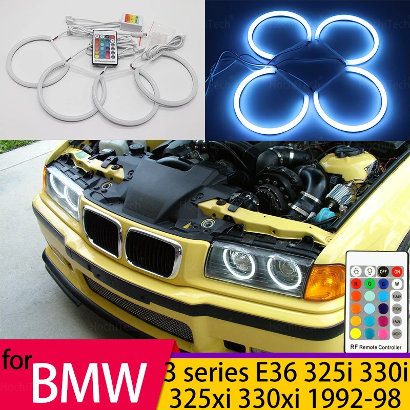 Kit Halo Angel Eye Led In Cotone A 16 Colori Rgb Per Bmw E36 Serie 3 Con Fari Euro 1992-1998
