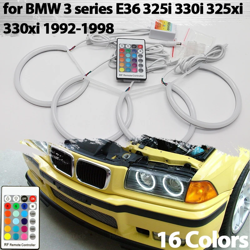 Per Bmw E36 Serie 3 Con Fari Euro 1992-1998 Cotone Rgb Angel Eyes Halo Ring Kit Telecomando Flash 16 Colori