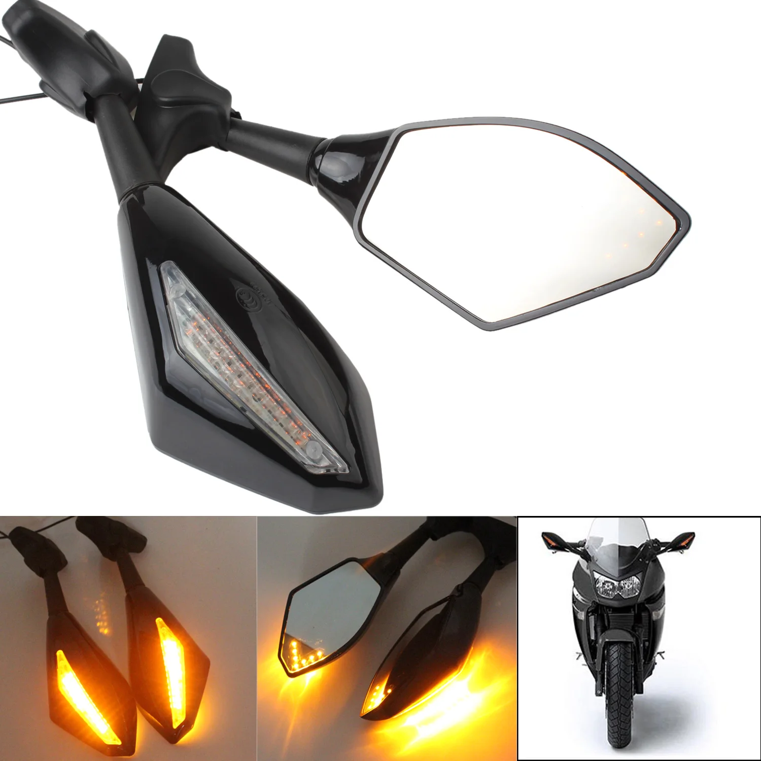 Black Motorcycle  Led Turn Signals Rearview Sport Bike Mirrors Fit For Triu-Mph / Du-Cati / Honda / Suz-Uki / Kawa-Saki