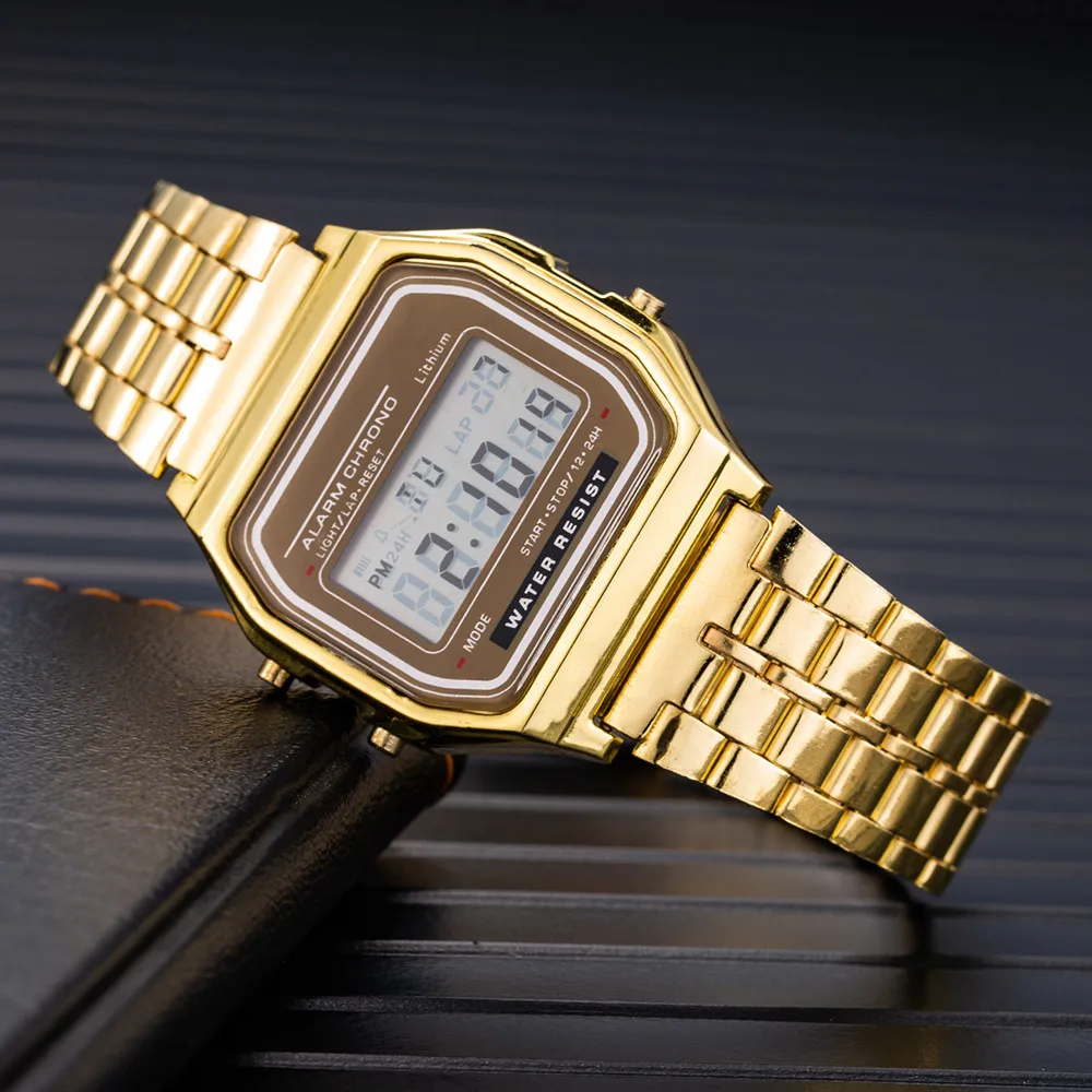 Harajuku Luxury Top Brand Women Watch Gold Stainless Steel Wr F91W Led Electronic Waterproof Multifunzione Square Digital Watch