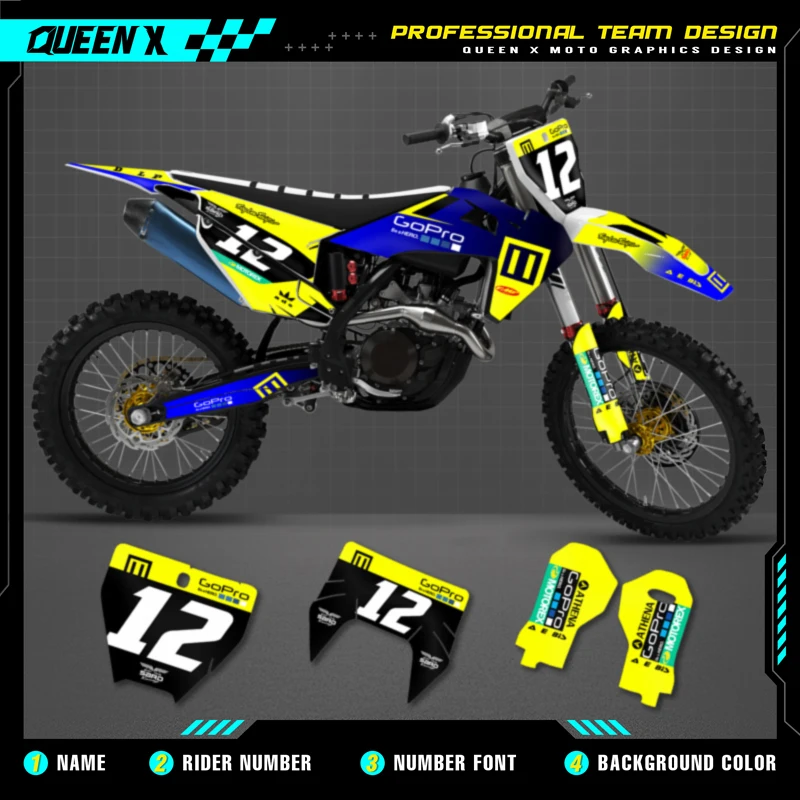 Queen X Motor Custom Team Graphics Decalcomanie Kit Adesivi Per Husqvarna Decal 2019-2022 Tc Fc Tx Fx Fs 20-23 Te Fe 125-450Cc 16
