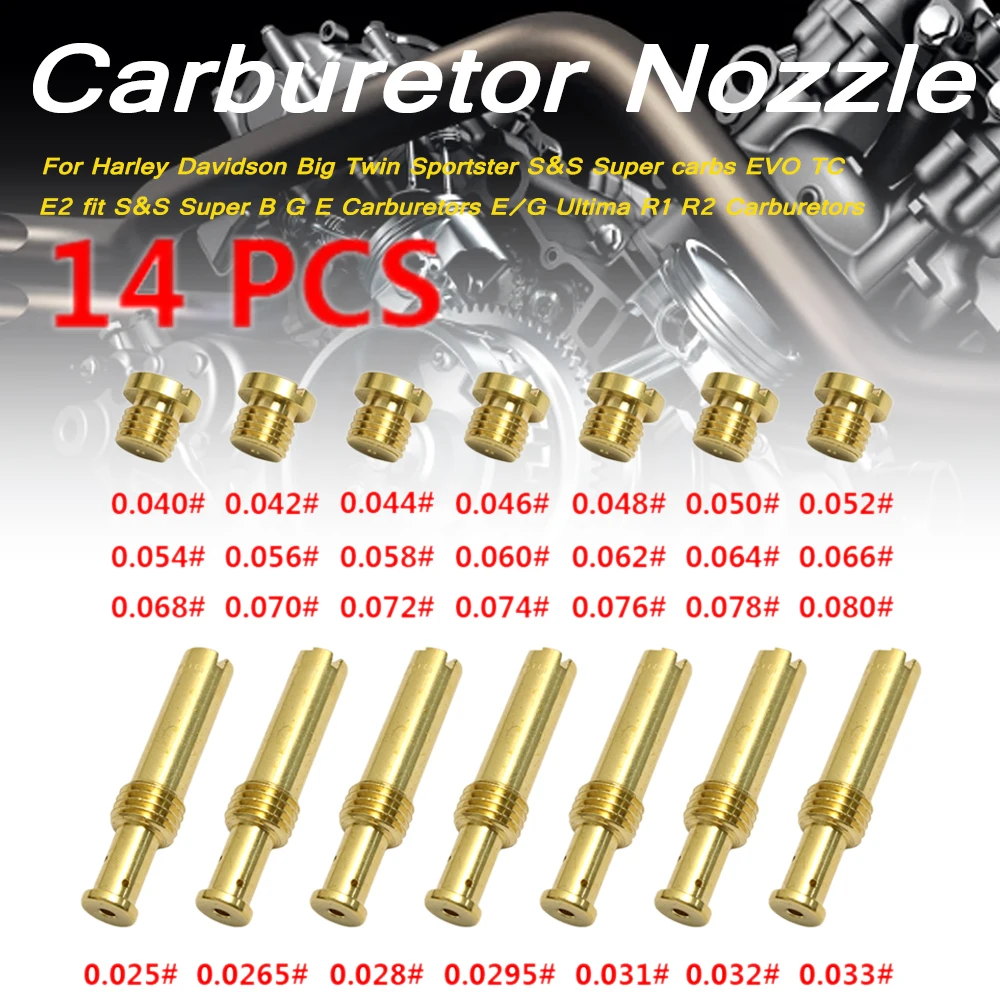 14 Pz Per Harley Davidson Big Twin Sportster S & S Super Carb Evo Tc E2 Fit S & S Super B G E Main Jet Ugello Principale In Metallo Pilot Jet