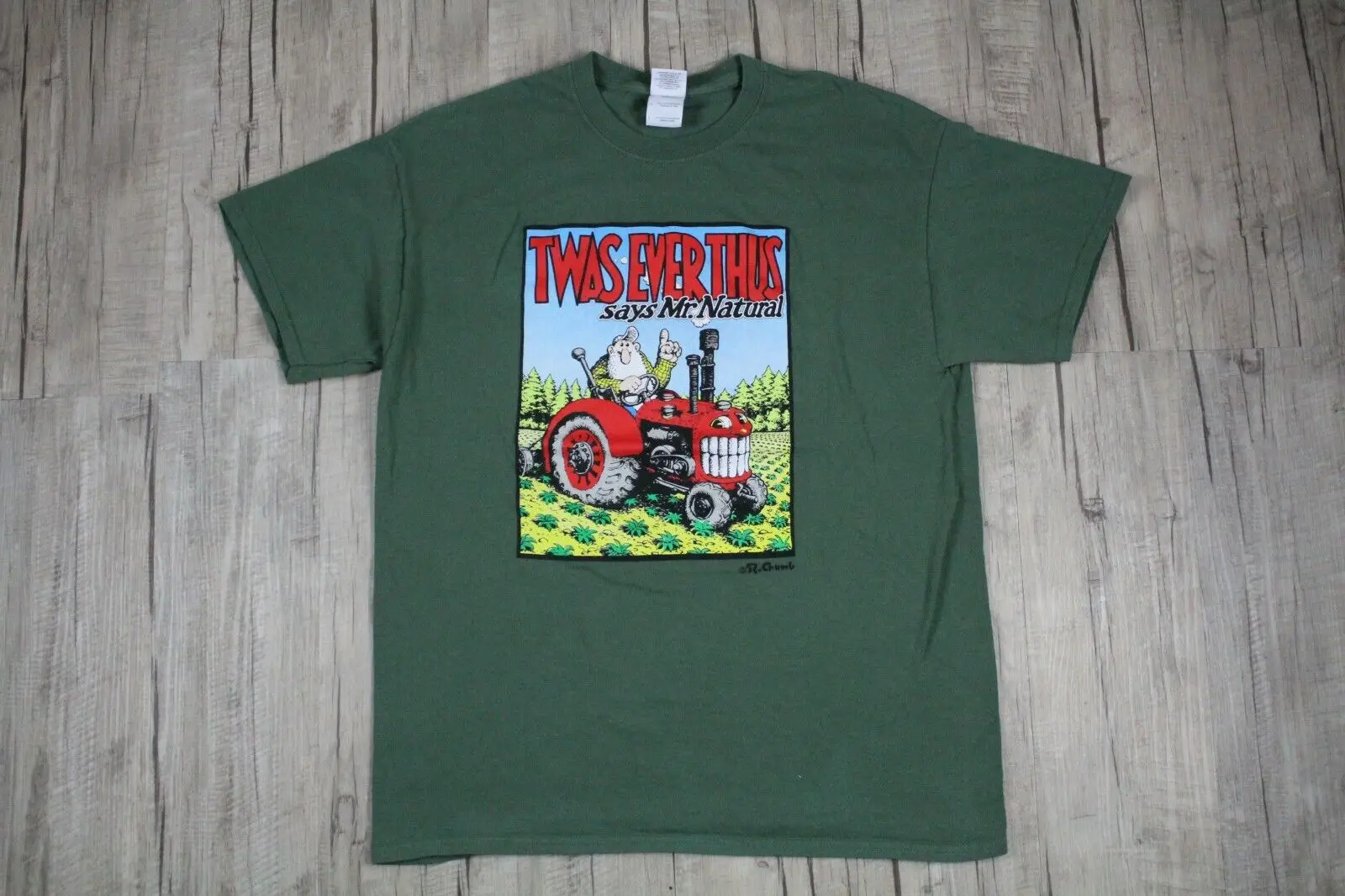 Vintage Y2K Keep On Truckin Robert Crumb Mr. Camicia Verde Naturale Maniche Medie Lunghe