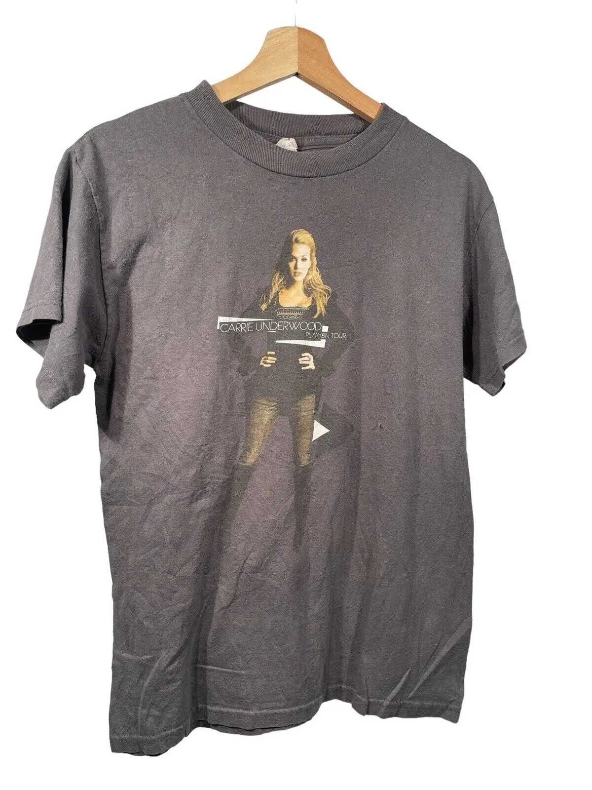 Vintage 2010 Carrie Underwood Play On Tour Shirt Taglia Media M Uomo Grigio Maniche Lunghe