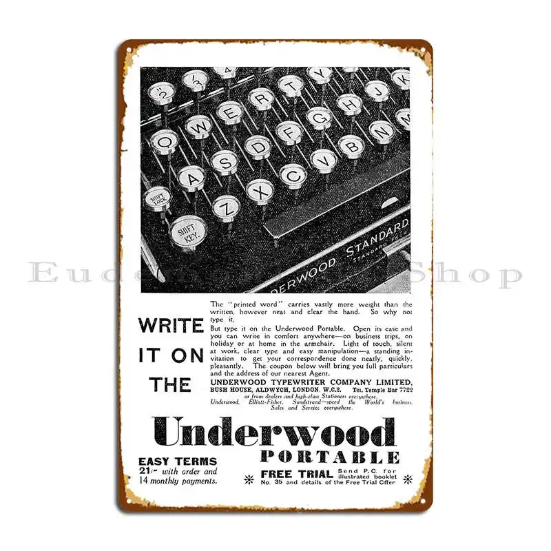 Underwood Macchina Da Scrivere Co Underwood Portable 1931 Vintage Advertt Metal Sign Designer Garage Wall Decor Wall Murale Tin Sign Poster
