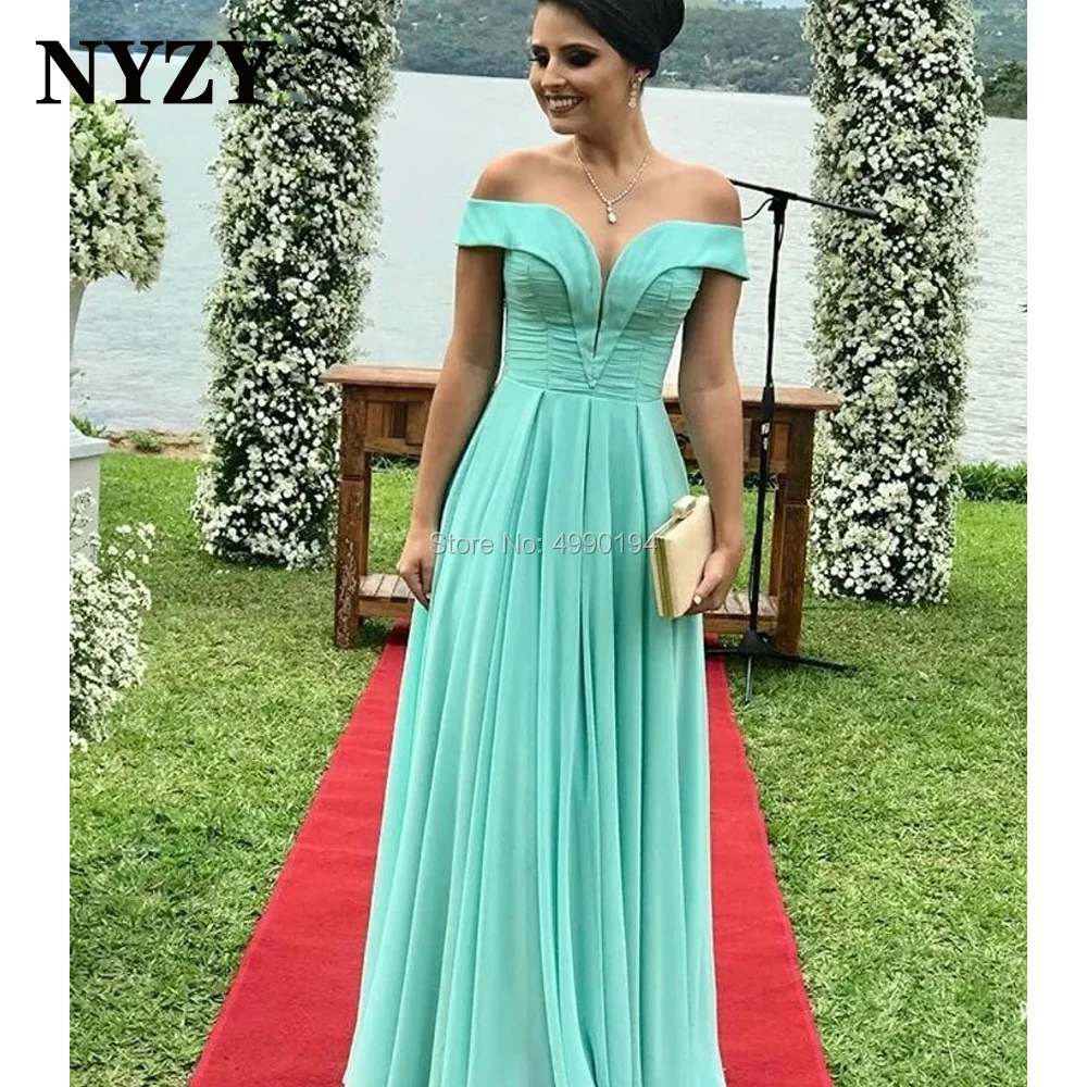 Nyzy E326 Elegante Spalle Scoperte Pieghe In Chiffon Abito Da Festa Di Nozze Abiti Da Cerimonia Abiti Da Cerimonia Abiti Da Sera